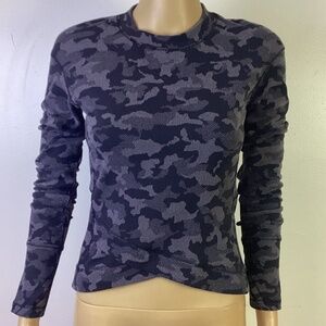 Lululemon Close to Crossing Rulu Sz 4 Long Sleeve Top Heather Black Camo